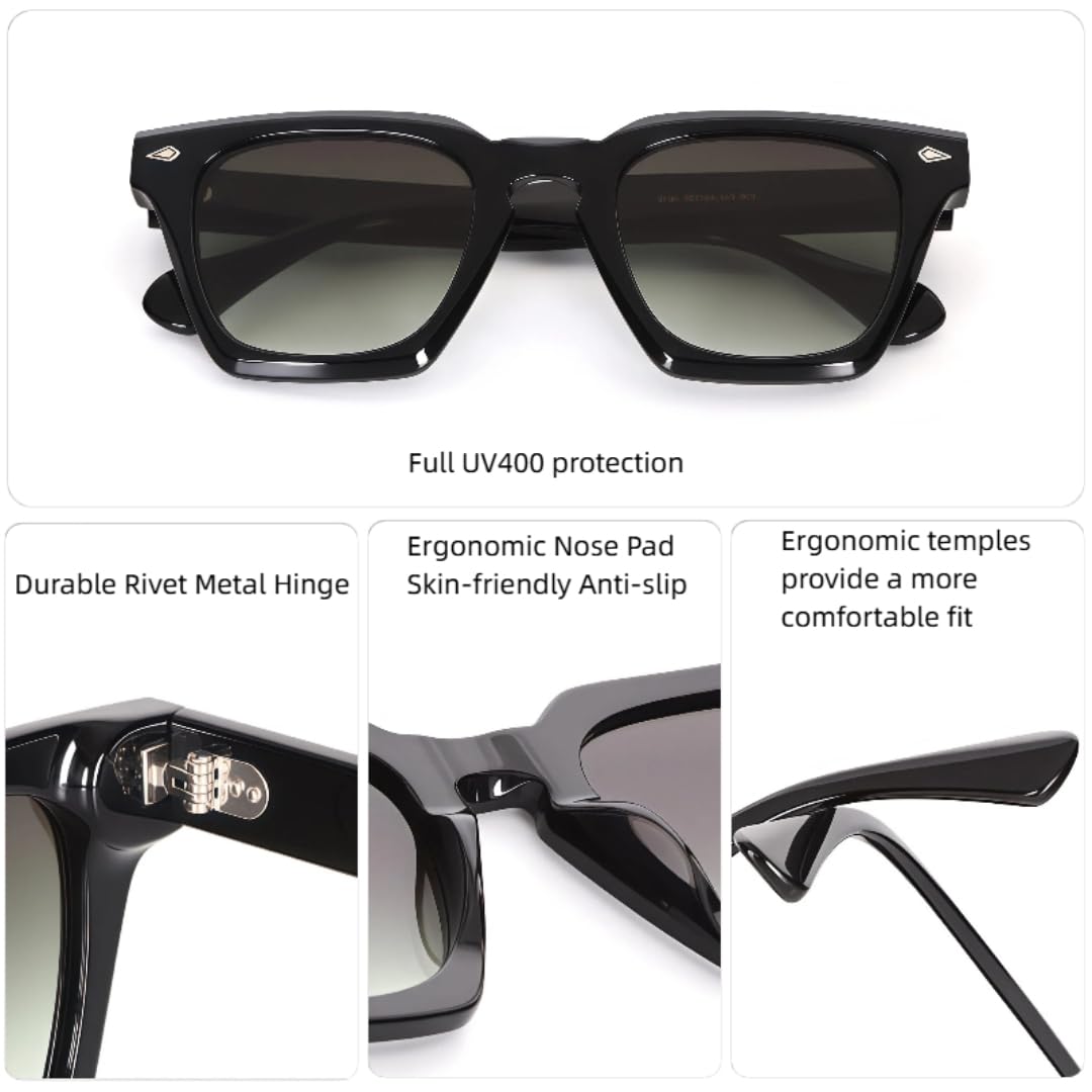Gafas de sol retro de acetato clásico con montura gruesa y protección UV400.