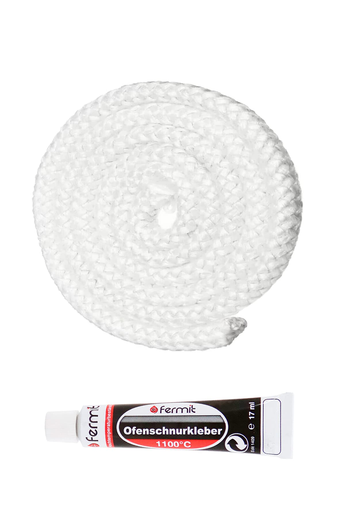 SOMINECO Ithal Yanmaz Beyaz Soba Şömine Fitili 8 mm X 2.5m Fermit Yapıştırıcı 17 ml