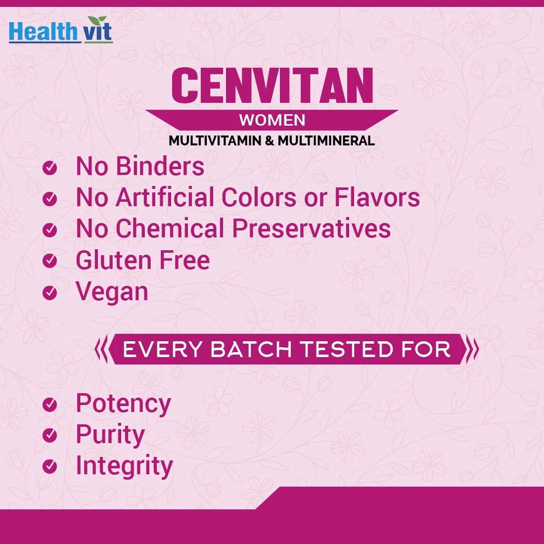 Dharma Healthvit Cenvitan Women Multivitamin & Multimineral with 26 Nutrients (Vitamins and Minerals) | Anti-Oxidants, Energy, Metabolism, Immunity, Beauty and Healthy Appearance - 60 Tablets