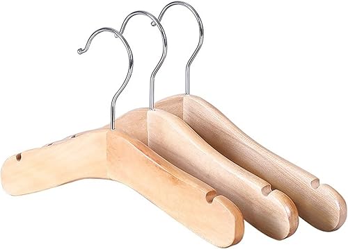 Colgador de madera para bebés, colgador de madera maciza natural, colgador de bebé saludable y ecológico con ganchos plateados giratorios para