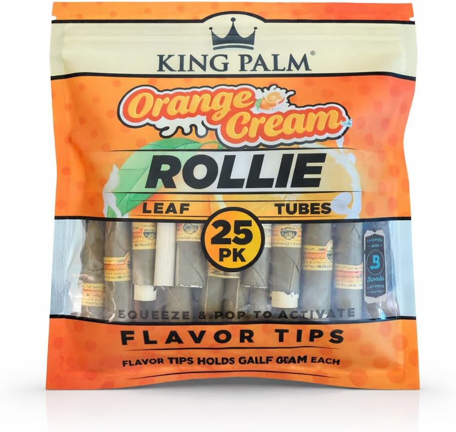 King Palm Rollie Prerolled Cones - All Natural Preroll Palm Leaf Cone - Corn Husk Filter Tip - Organic Per Rolled Palm Leaf Wraps - 25 Cones per Pack - (1 Pack, 25 Cones, Orange Cream)