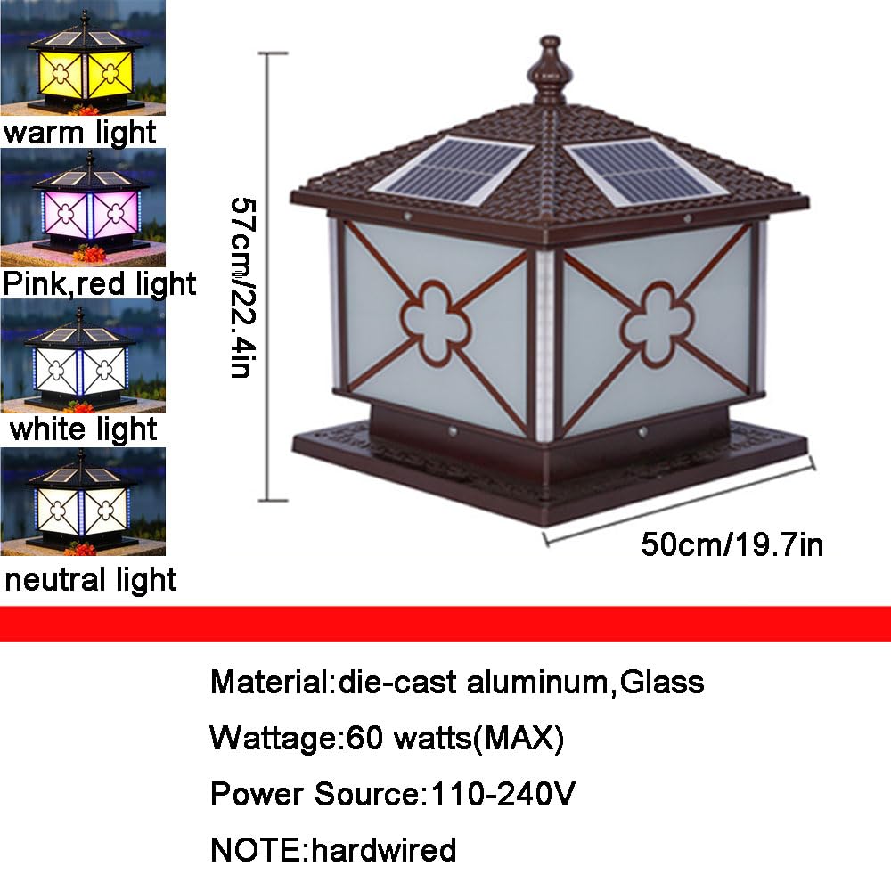 Solarna lampa uliczna na zewnątrz, wodoodporna lampa drogowa LED, wodoszczelna aluminiowa lampa filarowa, przemysłowa latarnia kwadratowa z 4 trybami światła, oświetlenie piętno do dekoracji