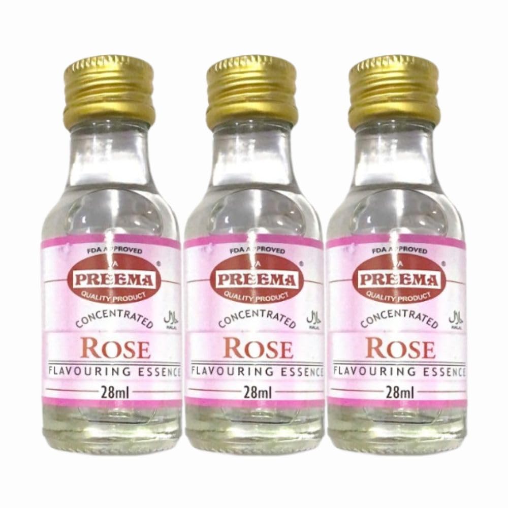 Preema Rose 28ml Essence x 3, Concentrated Food Flavouring Extract Liquid for Baking Cooking Drink Mix with Welari Thank You Card | (3pack)