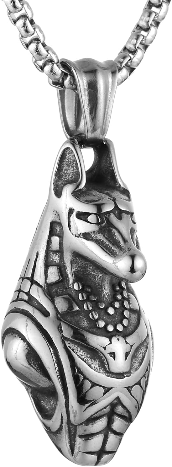 HZMAN 3D Anubis Necklace for Men Ancient Egypt Desert Grim Reaper Vintage Stainless Steel Pendant