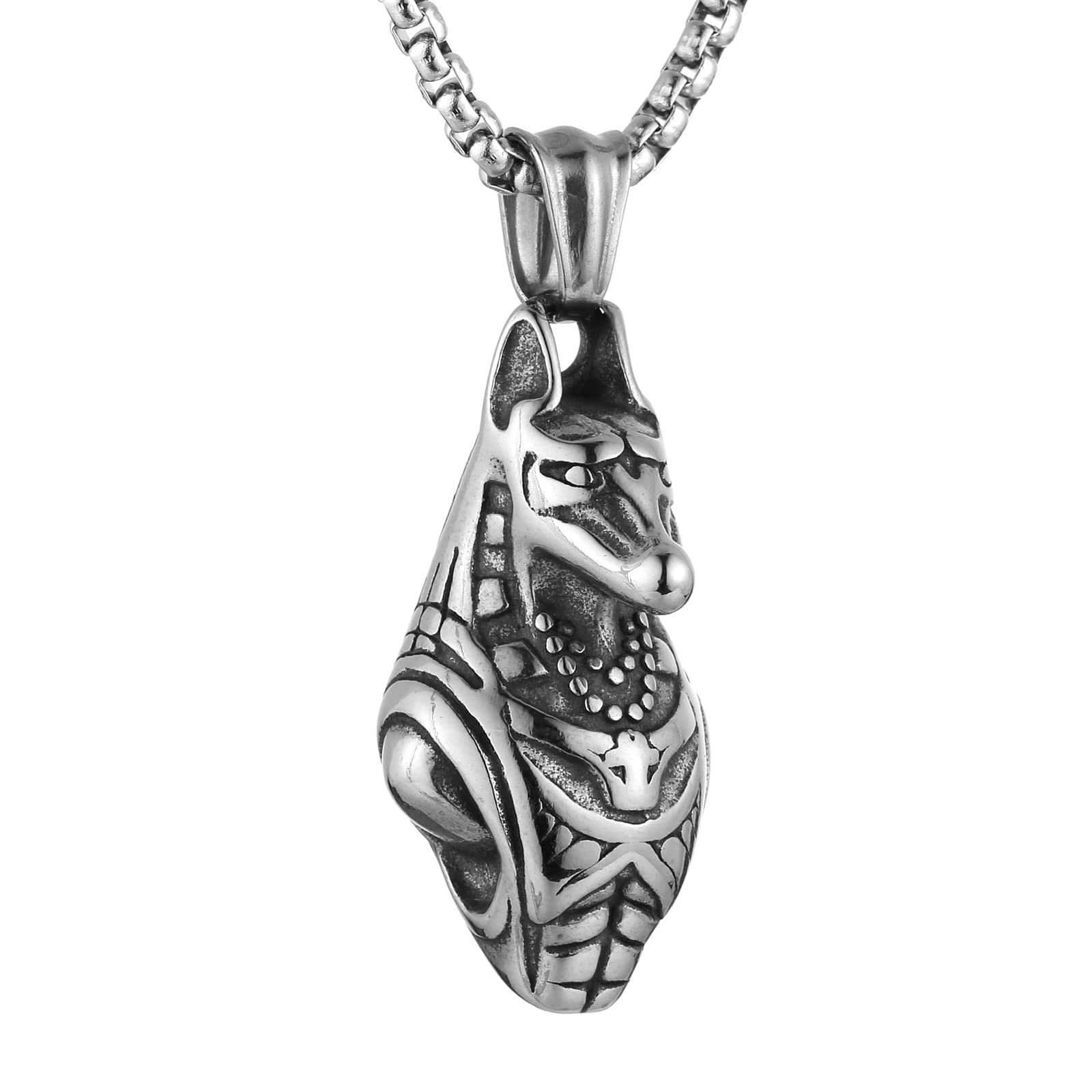 HZMAN3D Anubis Necklace for Men Ancient Egypt Desert Grim Reaper Vintage Stainless Steel Pendant, 1.5In*0.75In, Metal, No Gemstone