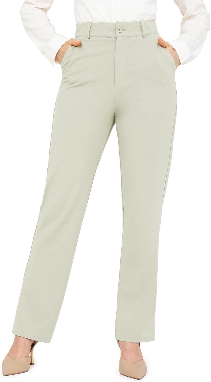 Bamans Dress Pants Women Work Business Pants Tummy Control Office Straight Leg Trousers High Waisted Ladies Slacks