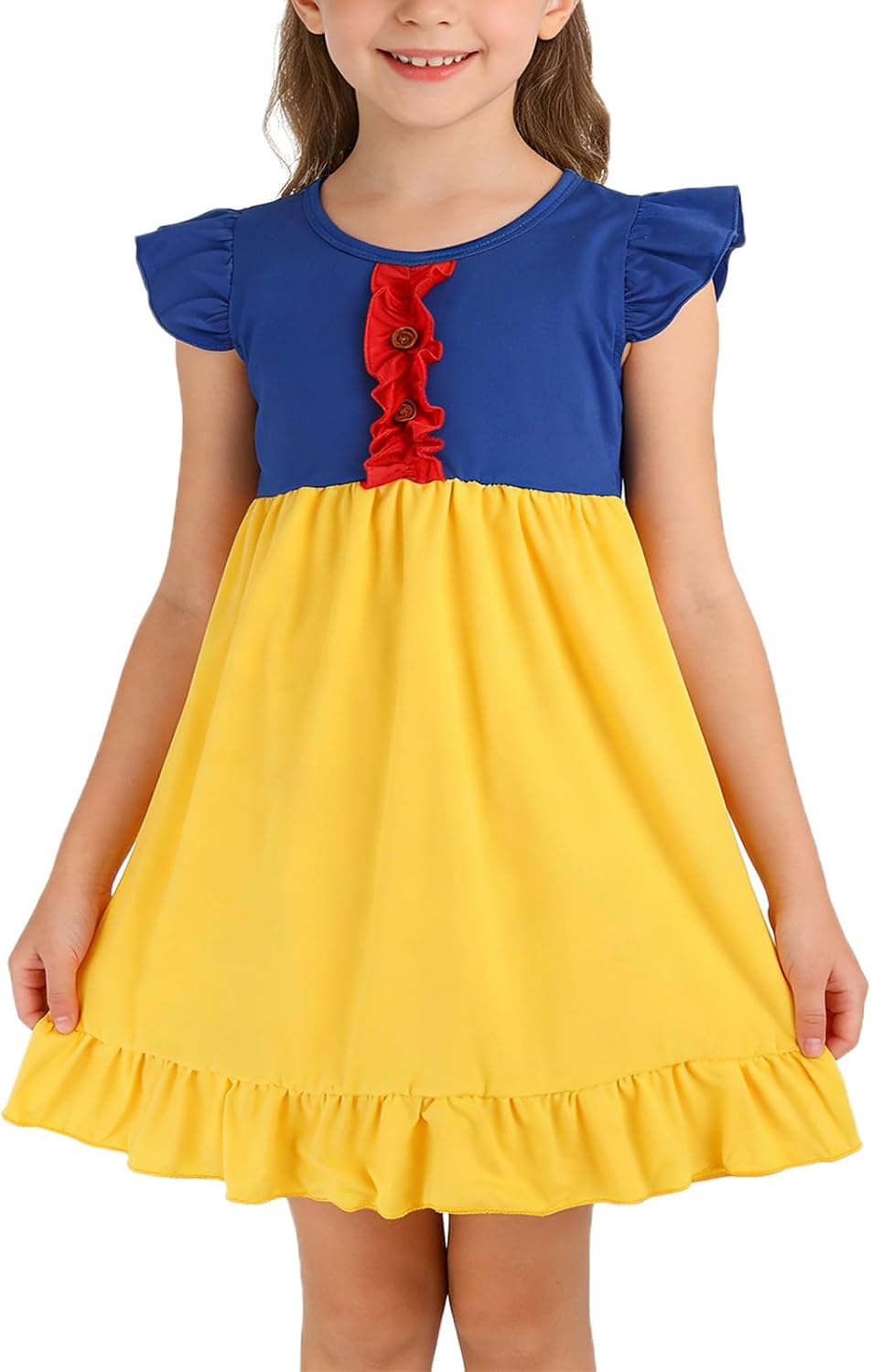 Toddler Girls Cotton Princess Dress Multi-Color Flutter Sleeve Summer Outfits 3-8Y