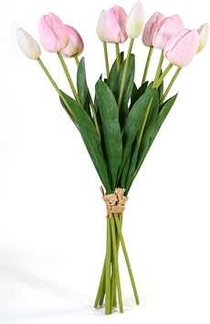 Real Touch Artificial Tulips, 10PCS PU Faux Flowers Light Pink