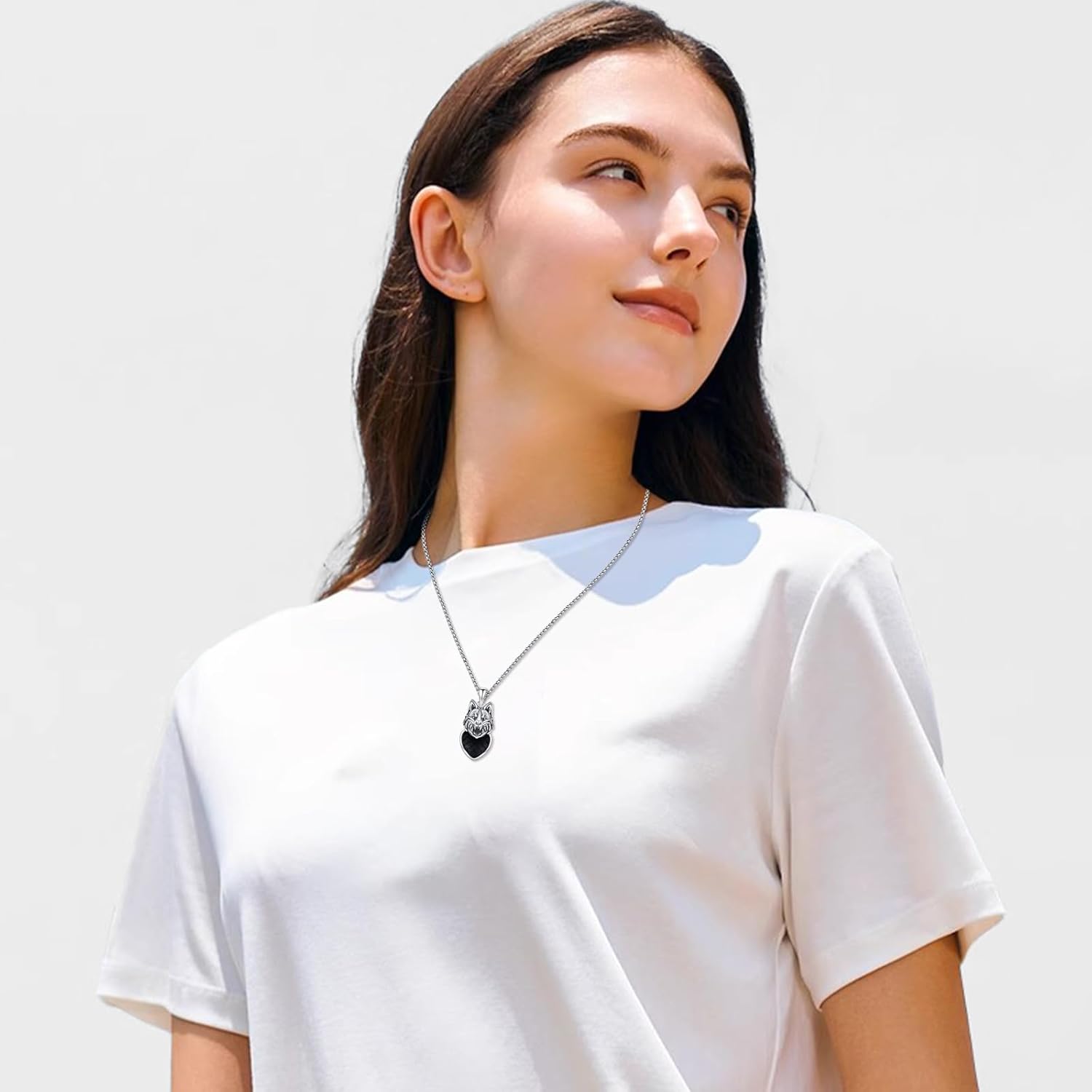 MEDWISE Wolf Necklace 925 Sterling Silver Wolf Black Fish Scales Necklace Animal Necklace Wolf Pendant Jewelry for Mom Ladies Women Daughter Wife Gift