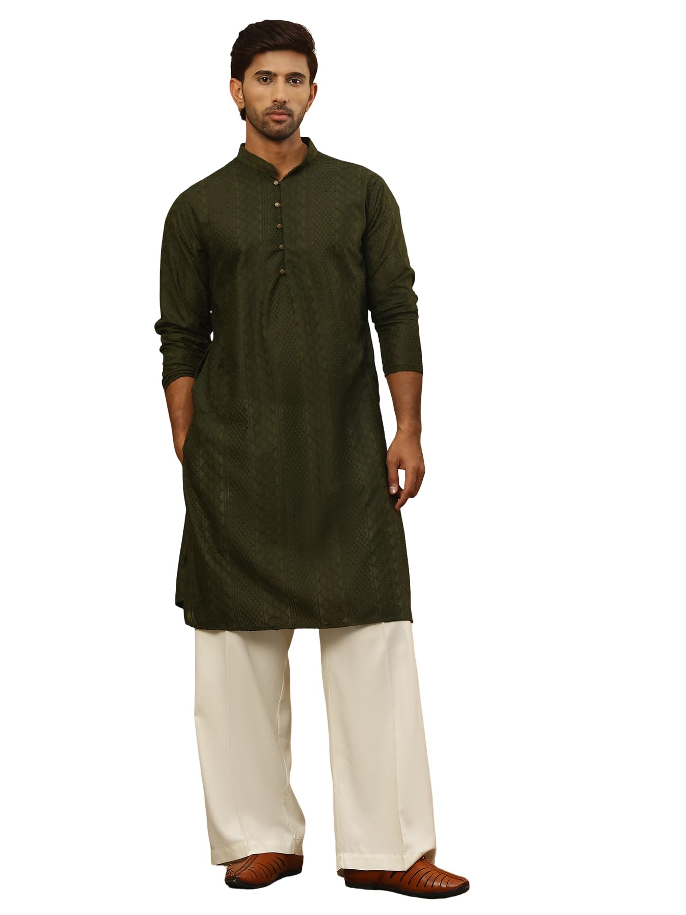 Chikankari Embroidered Kurta Pyjama Set (Cream, S)-image-38