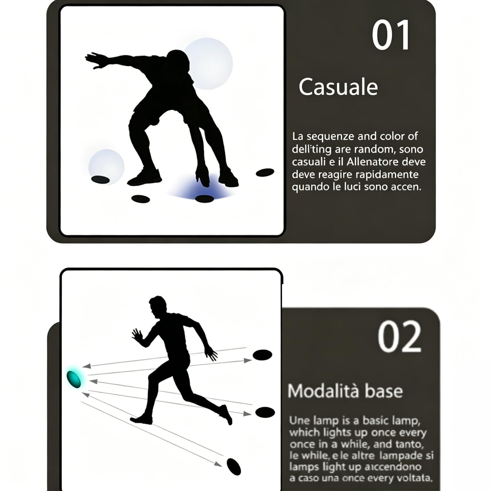 Luci di Reazione per Allenamento, 6 Colori, 4 modalità di Controllo Ricarica, Lampada di Allenamento per Scherma, Pallacanestro e Calcio
