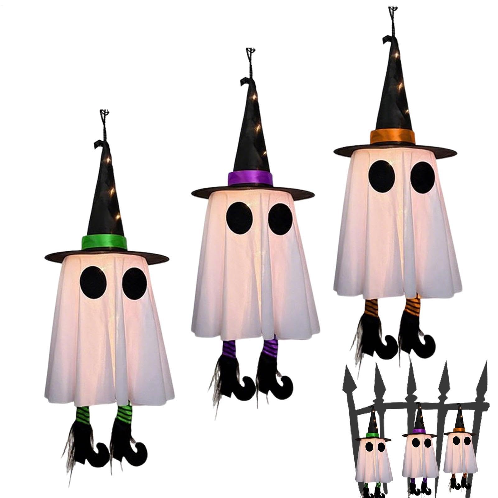 Fantômes lumineux extérieurs Halloween étanches | 3 Décorations suspendables de jardin