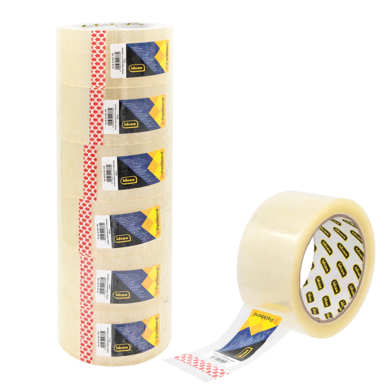 Idena 60063 Transparent Adhesive Tape, 50 mm x 66 m, 36 Rolls Low Noise Parcel Tape, Ideal for Moving and Shipping