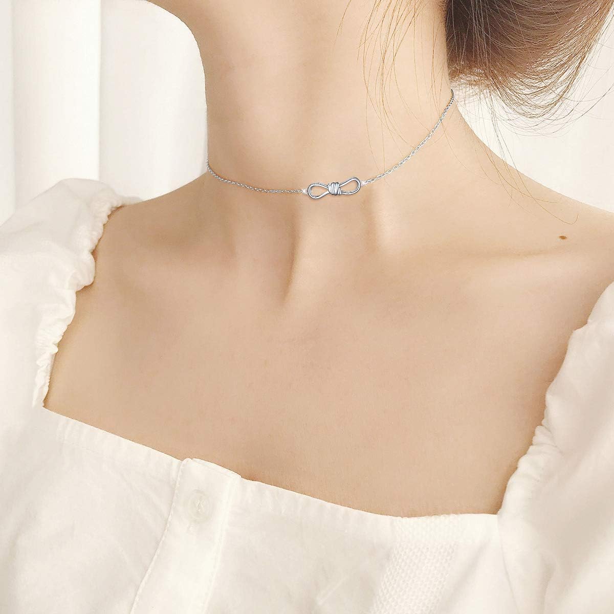 DAOCHONG S925 Sterling Silver Knot Choker Short Dainty Infinity Necklace Pendant for Women Jewelry - Image 2
