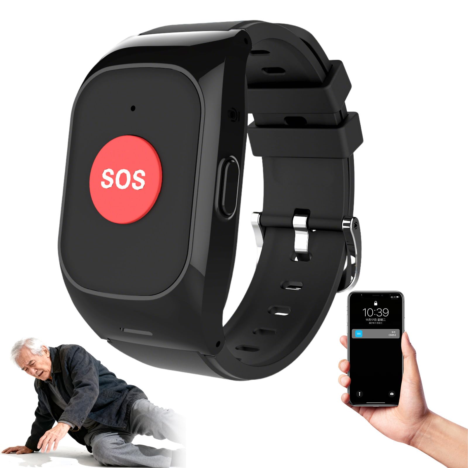 EaThsalL Fall Detection Smartwatch for Seniors GPS Tracking & SOS Alert Emergency Button Location Tracking, and Sound. Dual Reminders for Seniors, Setting up 15 members Buttons