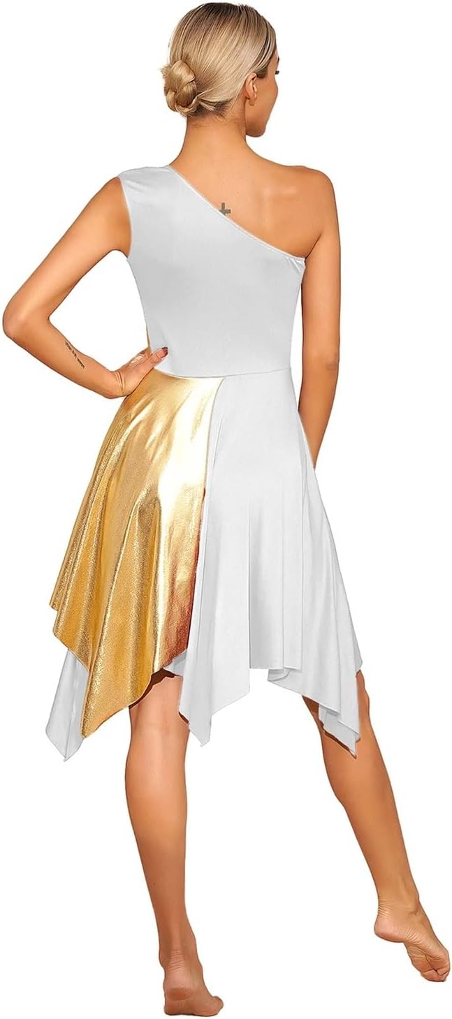 Praise Dance Dress Womens One Shoulder Ballet Lyrical Tank Dance Dress Liturgical Church Praise Tunic