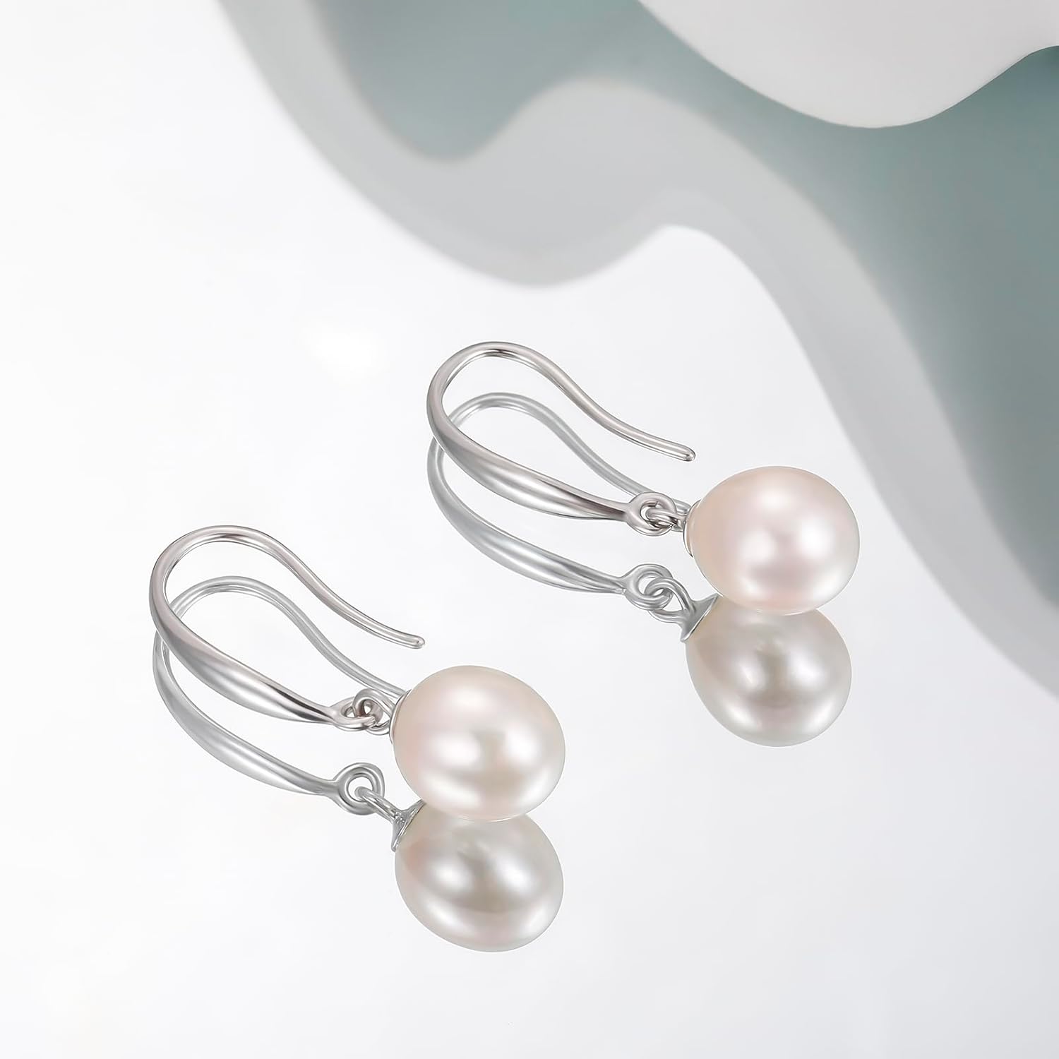 EAMTI Freshwater Pearl Earrings for Women 925 Sterling Silver Cultured Handpicked Pearl Dangle Drop Earrings Hook Earrings Hypoallergenic 7-7.5MM - Image 2