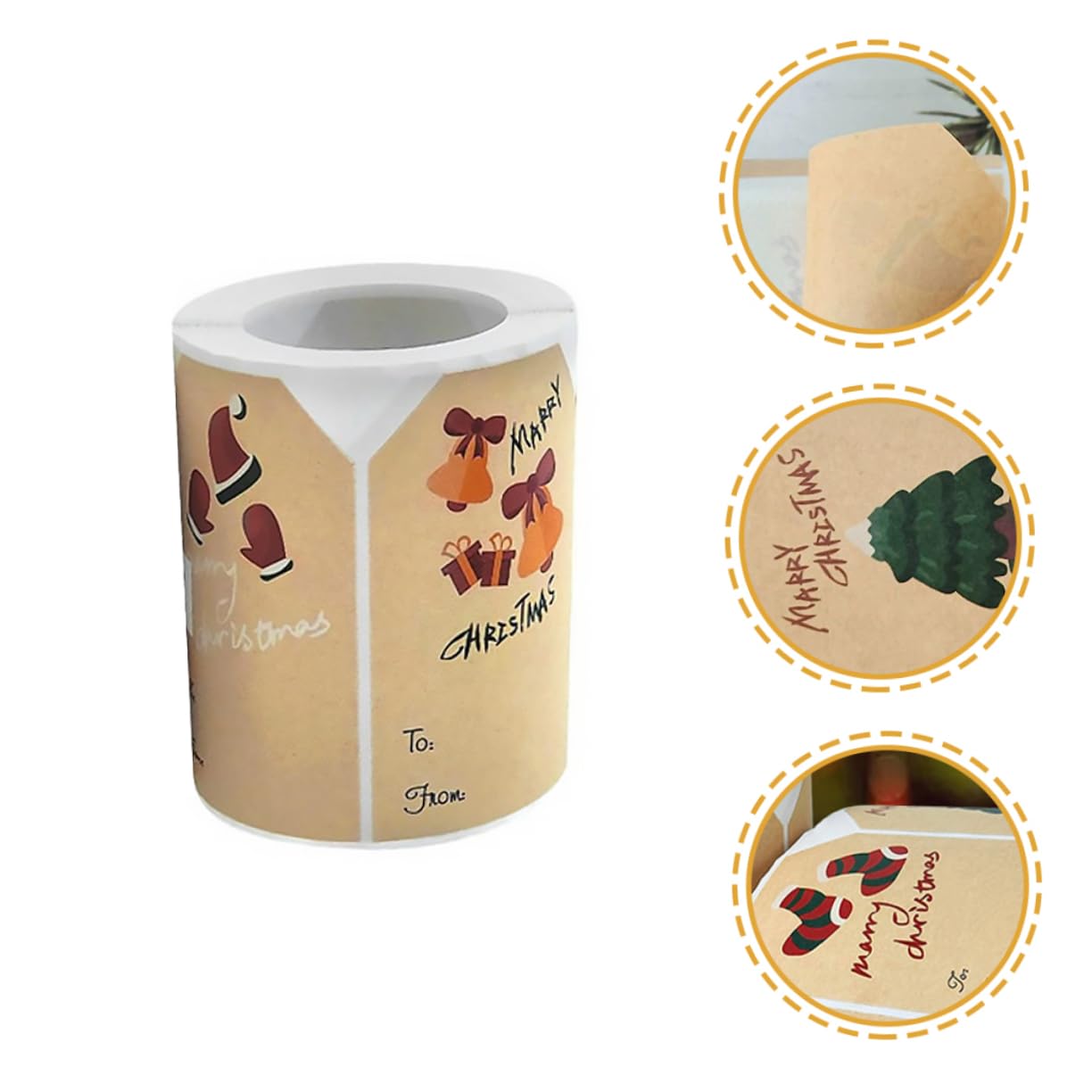VILLCASE 5 Rouleaux Autocollants De Noël Étiquette Autocollants Étiquettes Nominatives Autocollantes Carrés Ruban Adhésif Autocollant Étiquettes Carrées Papier Kraft