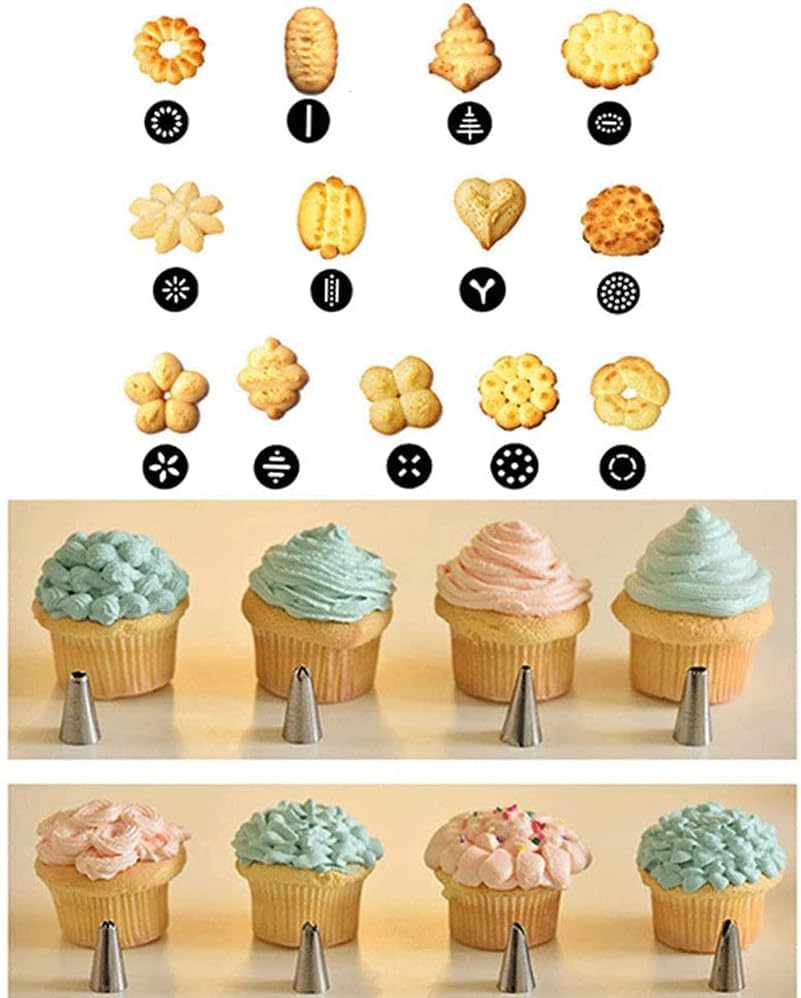 Kit de prensa de galletas de acero inoxidable con 13 moldes de galletas y 8 puntas de glaseado para hacer galletas y decoración