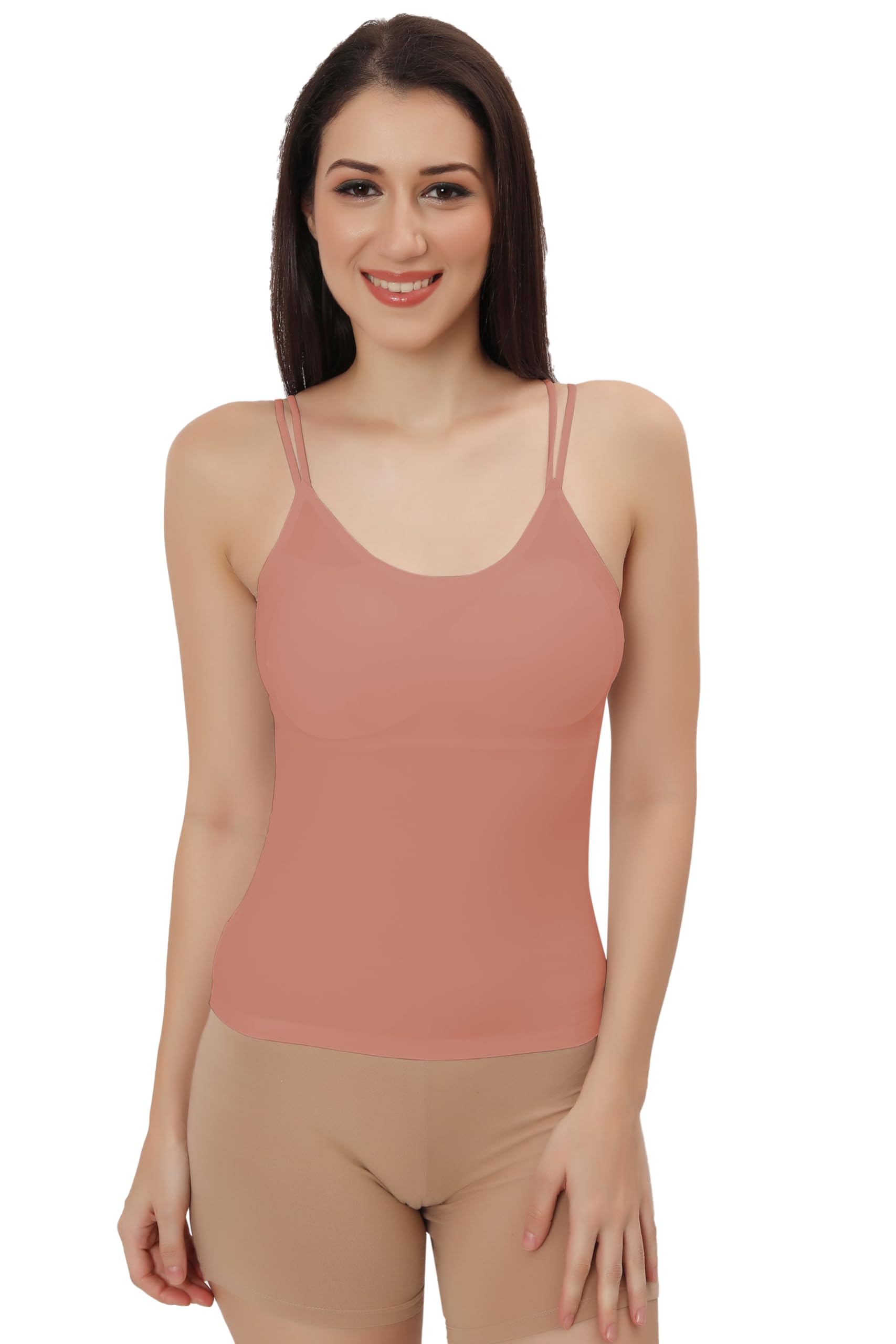 Fabluk® Silk Smooth Full Camisole/Spaghetti- Padded, Wire-Free, Quick Dry, Body Fit Design, Comfy & Flexible in Many Colours (Free Size)