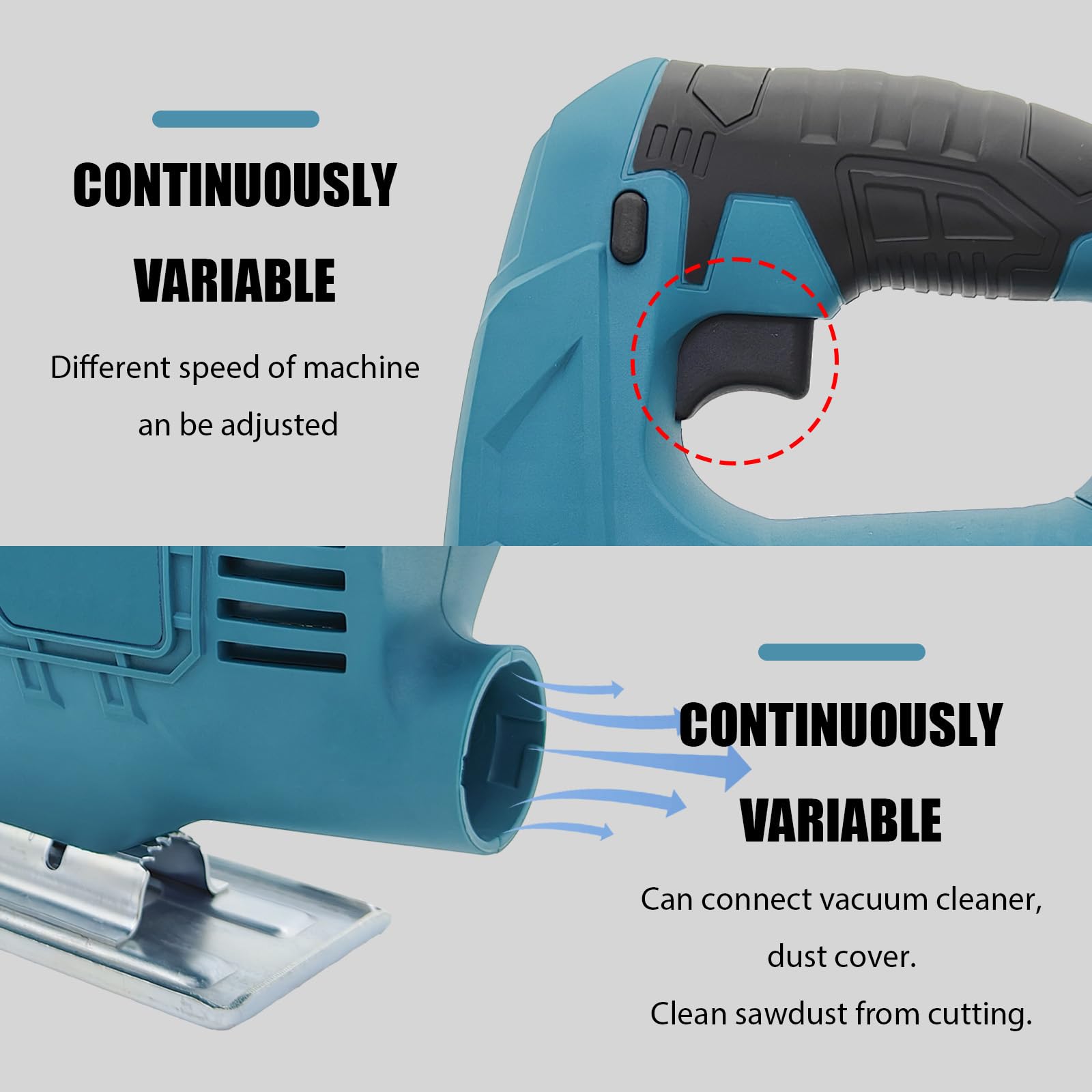 Akku Stichsäge Bürstenlos mit 2x 3,0Ah Akkus und Ladegerät, Ersatz für Makita DJV180Z, Arretierung und stufenlosem Geschwindigkeitsschalter, Schneller Blattwechsel für Holz, PVC, Sperrholz und Metall