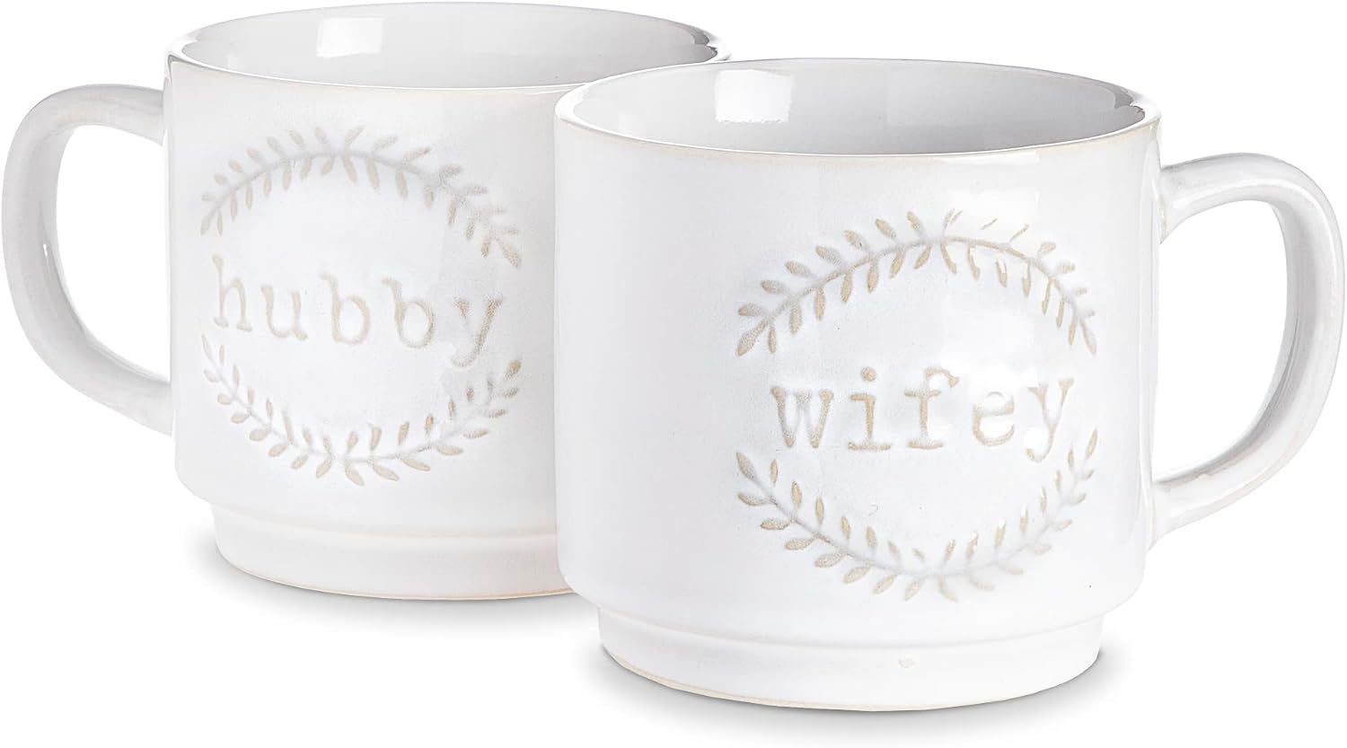 Sheffield Home Wifey and Hubby Coffee Mug Sets- White Ceramic Couples Coffee Cups- 2 Cute Sets of 2 (12 oz Each) Stackable Mugs Sets- Engagement Present for Couples