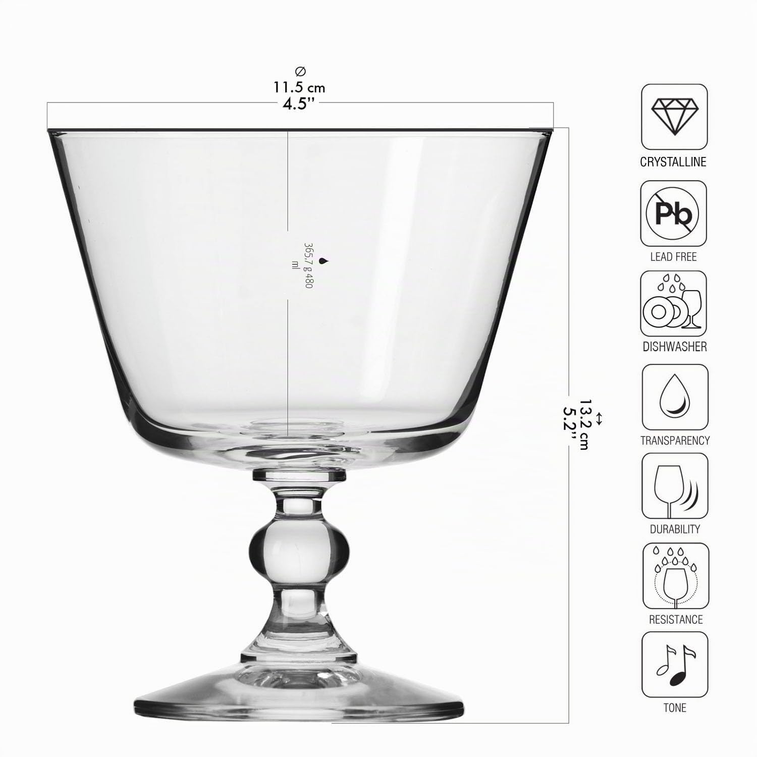Krosno Copas Helado Postre Cristal Vasos | Conjunto 6 Piezas | 380 ML | Krista Collection | Perfectos para Uso en Casa, Restaurante y en Fiestas | Apto para Lavavajillas | Sundae - Cuenco de postre de cristal, para pudín, hogar, fiestas y cocina, apto par