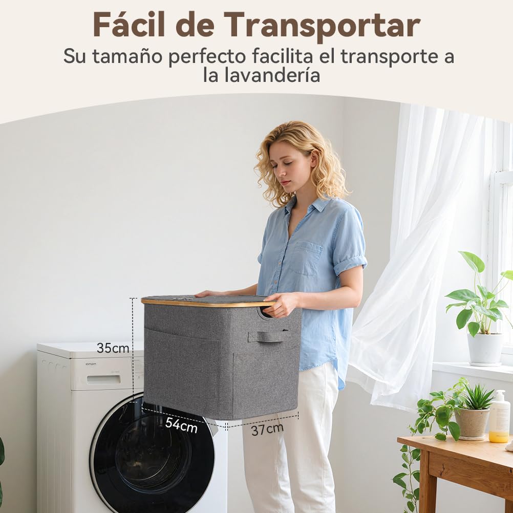OUSFOT Cesto Ropa Sucia con Tapa 70L, Cubo 2 Compartimentos, Laundry Basket Impermeable para Armario