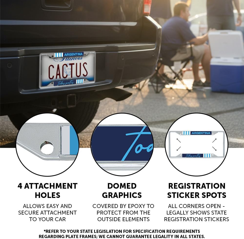 Desert Cactus Argentine Football Association Car Accessories AFA Argentina Albiceleste Soccer Metal License Plate Frame and Tag Holder for Front or Rear of Vehicle (Frame - Design E)