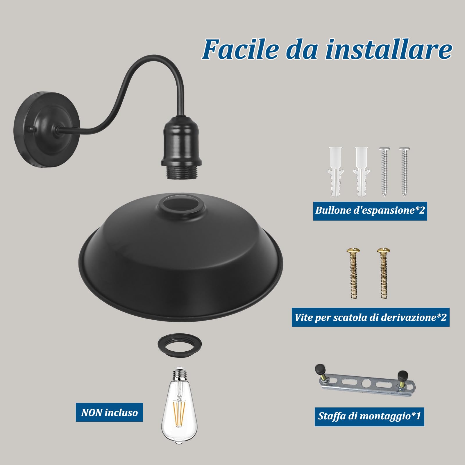 4 Pezzi Applique da Parete per Esterni retrò Lampada da fienile a Collo di Cigno in Ferro Lampada da Parete per Portico Vintage da nero Lampada da Garage Impermeabile antiruggine
