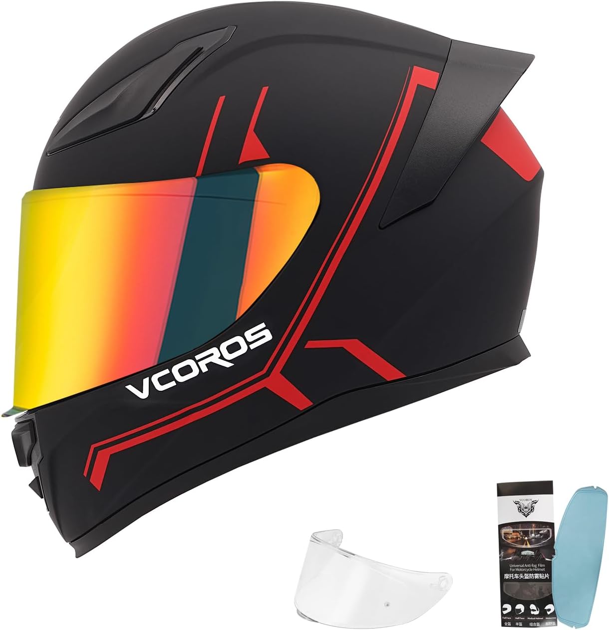 full face motorcycle helmet for unisex-adults dot approved ws-609 motorbike street bike racing helmets with visor and anti-fog film(matte red lines,xxl) matte red lines xx-large