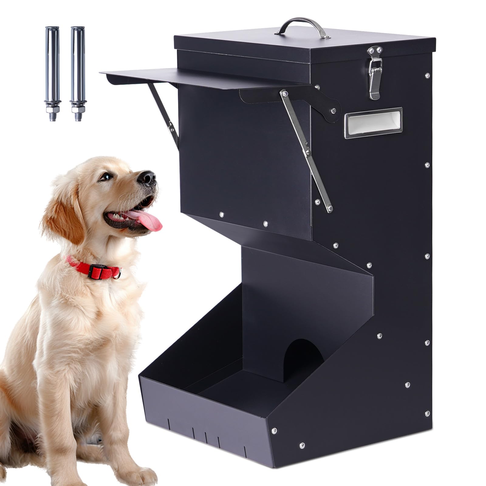 Comedero automático para perros de raza grande, 25 libras | Dispensador de comida para perros de metal galvanizado para perros, pollos y animales de granja