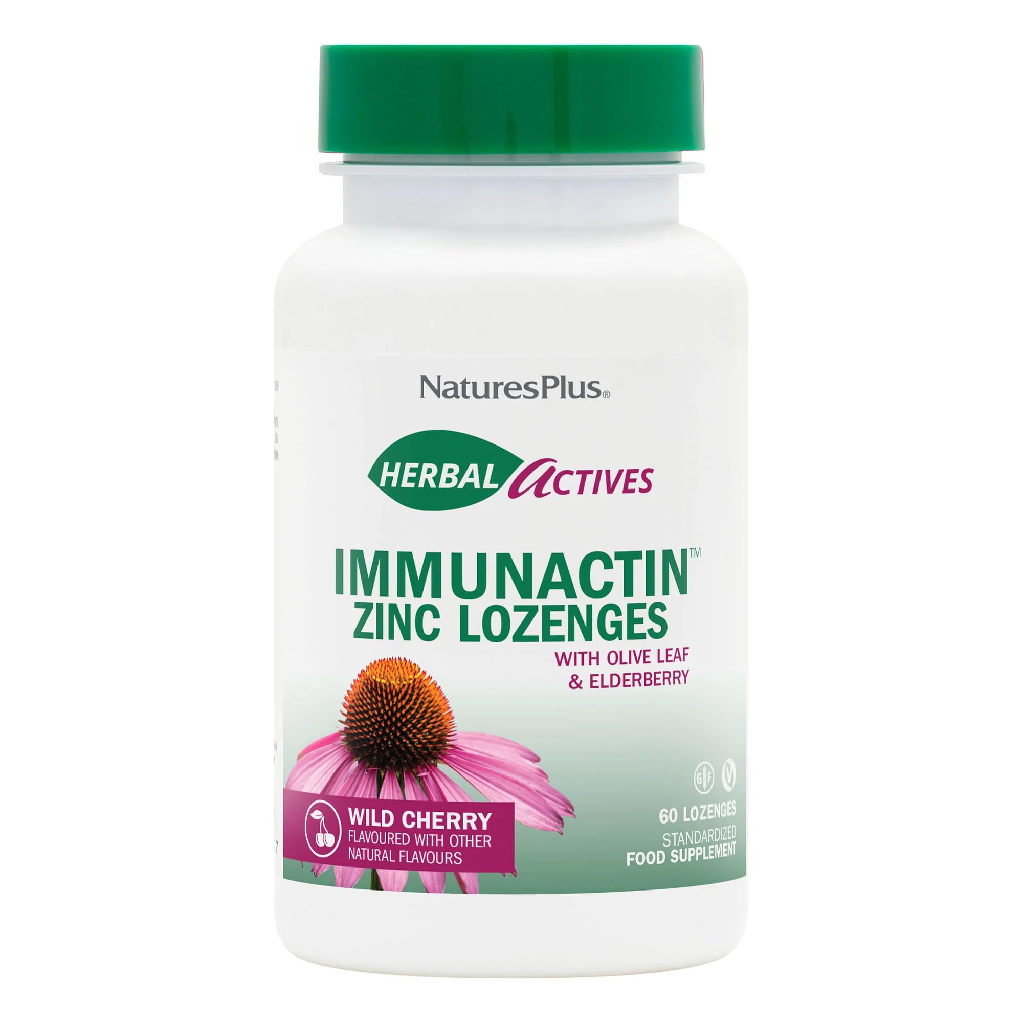 NaturesPlus Herbal Actives Immune Zinc Lozenges, Cherry Flavour - Chewable Zi...