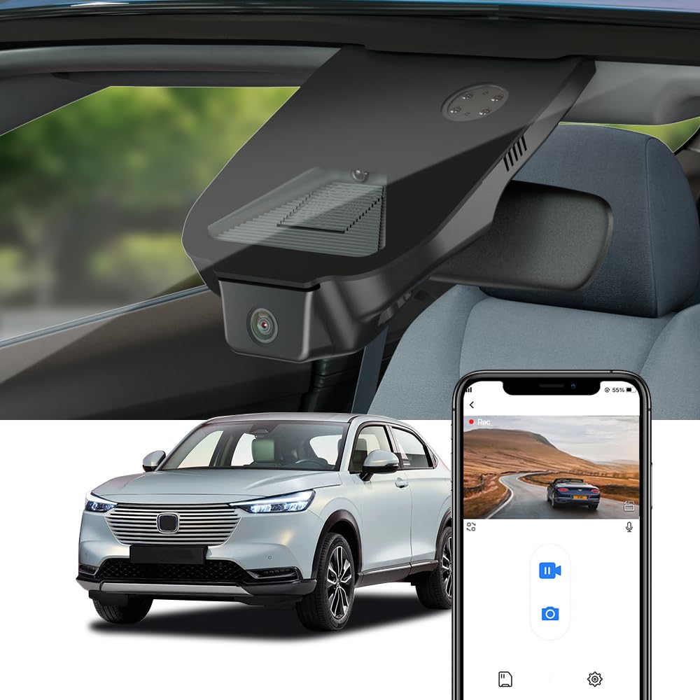 Fitcamx Dashcam Compatible avec Honda HR-V & e:Ny1 2023-2027 European Version, Camera Embarquée Voiture 4K OEM, WiFi Vidéo UHD 2160P, G-Senseur, Enregistrement en Boucle, WDR, Plug & Play, Carte 64Go