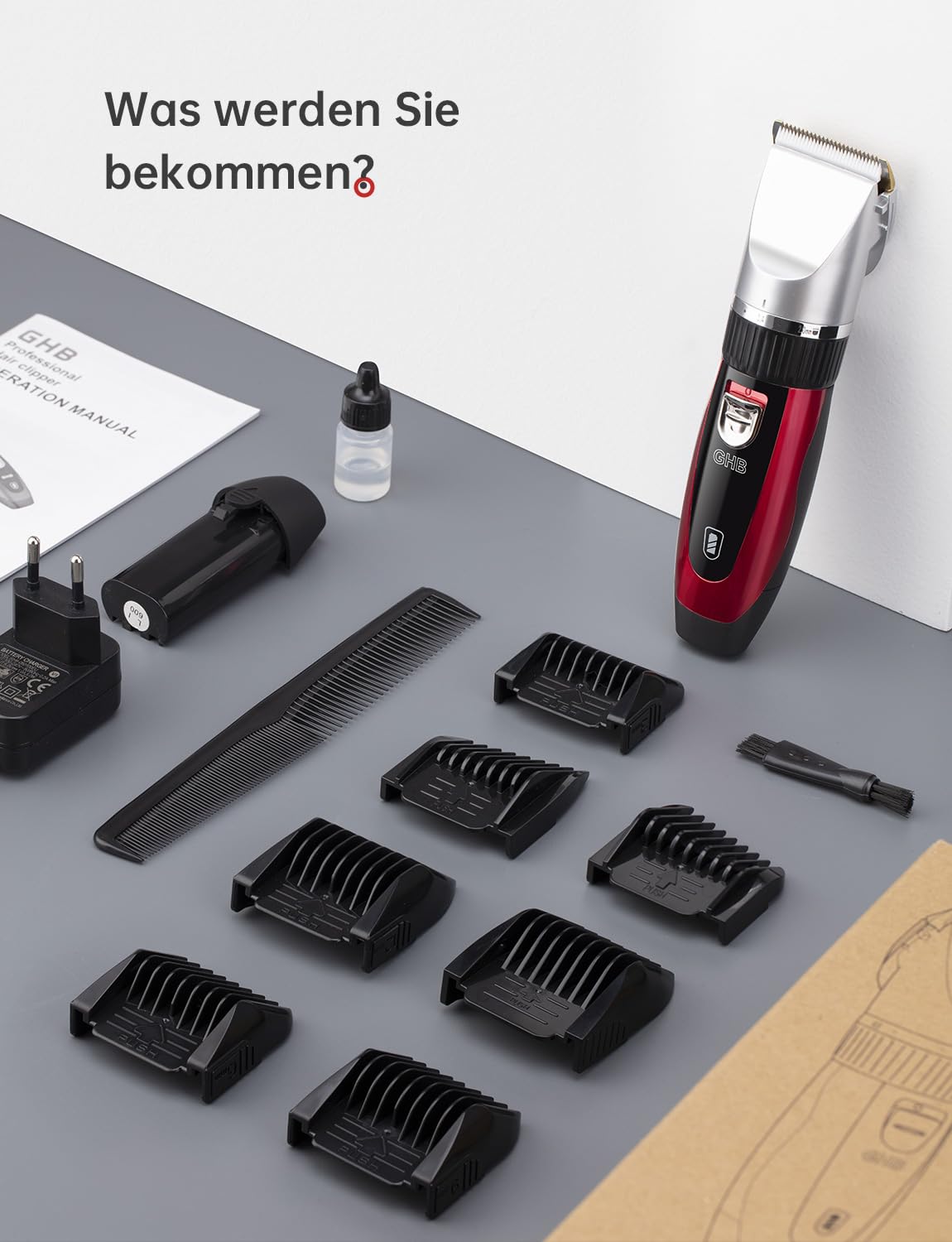 GHB Haarschneidemaschine Akku Haarschneider Herren 2 Lithium Akkus 14 Teiliges für Männer Kinder Salon Home Friseur