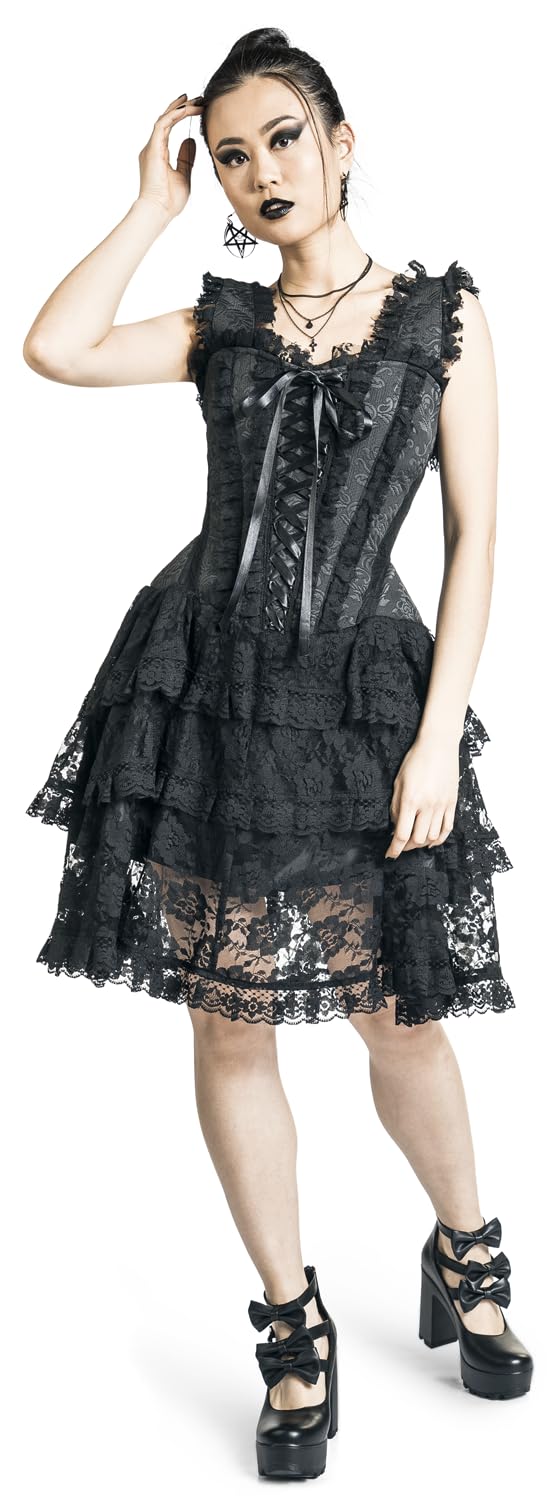 Gothicana by EMP Damen schwarzes kurzes Korsagen-Kleid mit Spitze