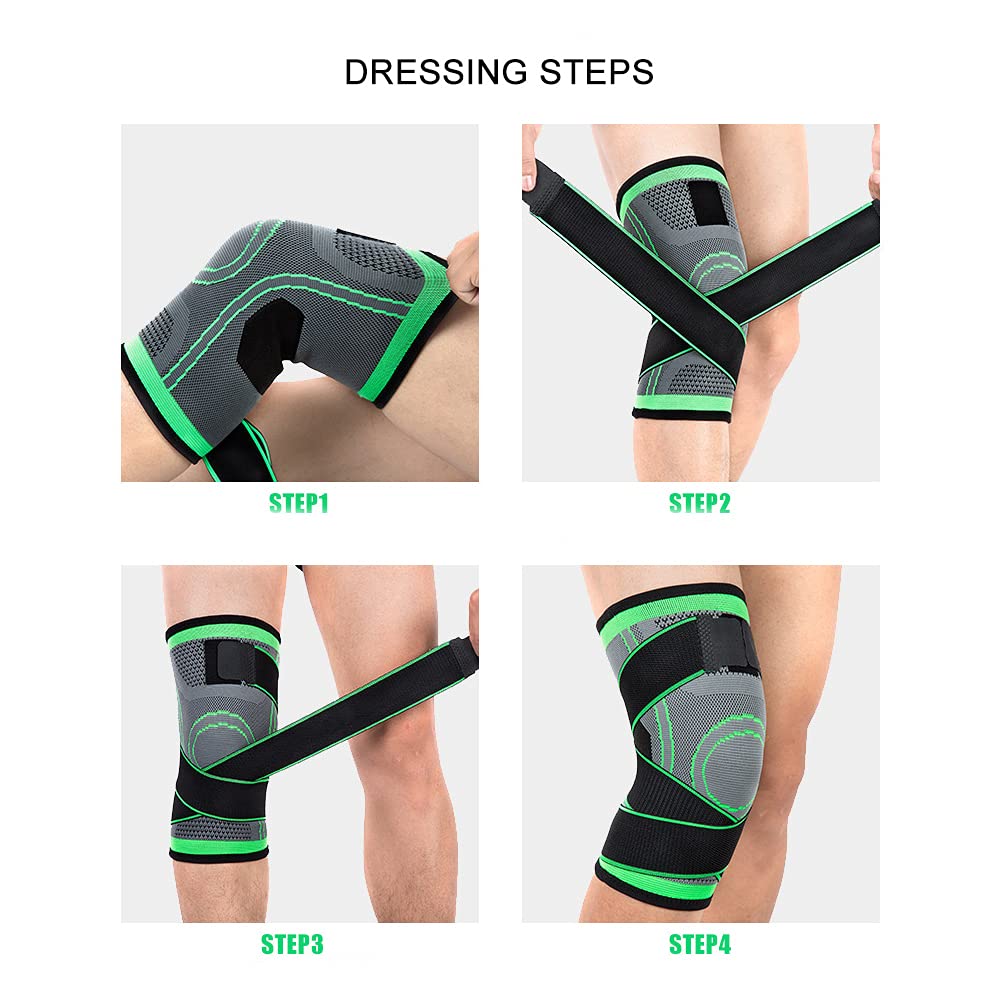 Knee Compression Sleeve pour Hommes Femmes Genouillères Supports pour Basketball Haltérophilie Gym Workout Vert (X-Large)