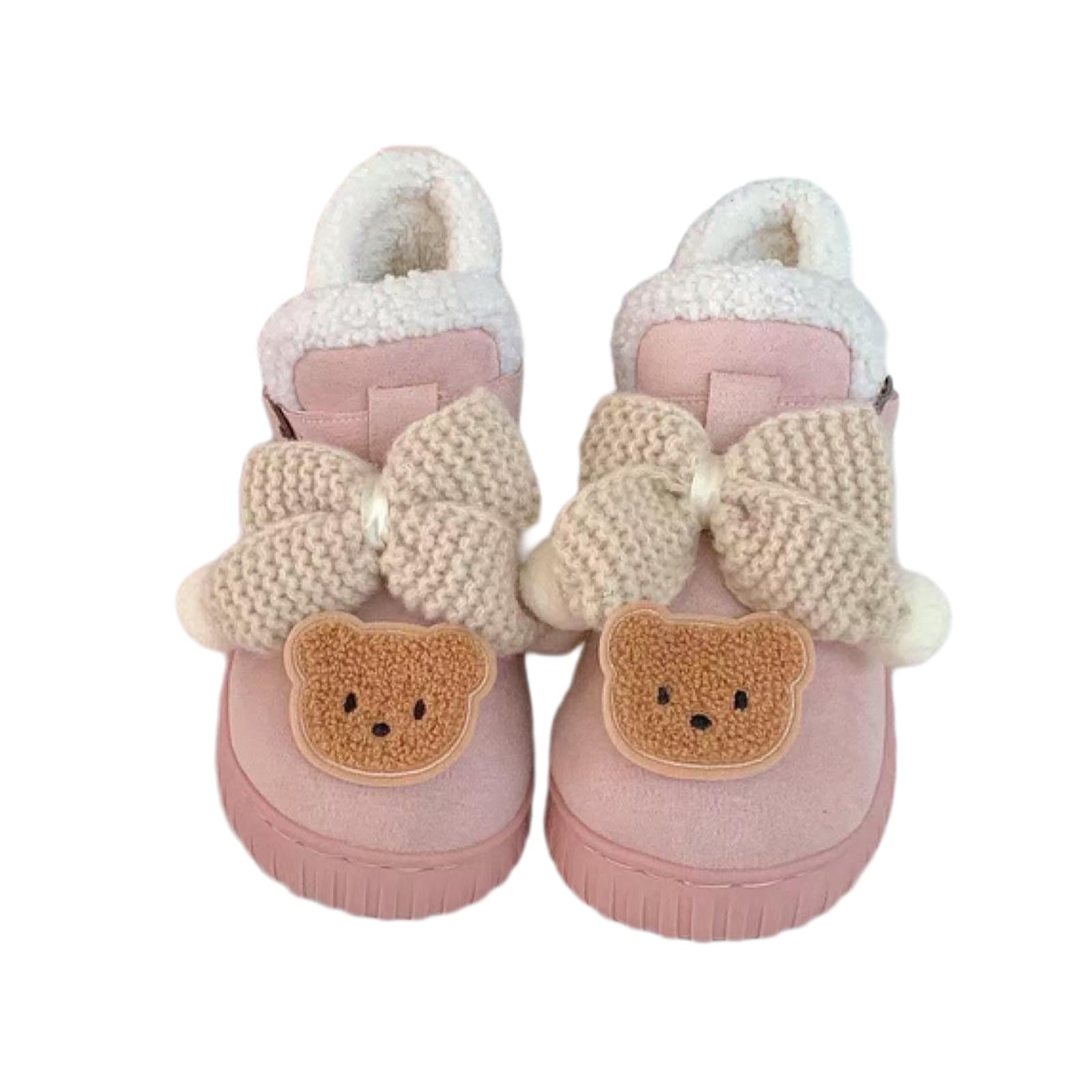 ZQW Kawaii Cute Bear Bow Snow Boots for Women Y2K Plush Chunky Booties Fuzzy Fluffy Lined Slip-On Aesthetic
