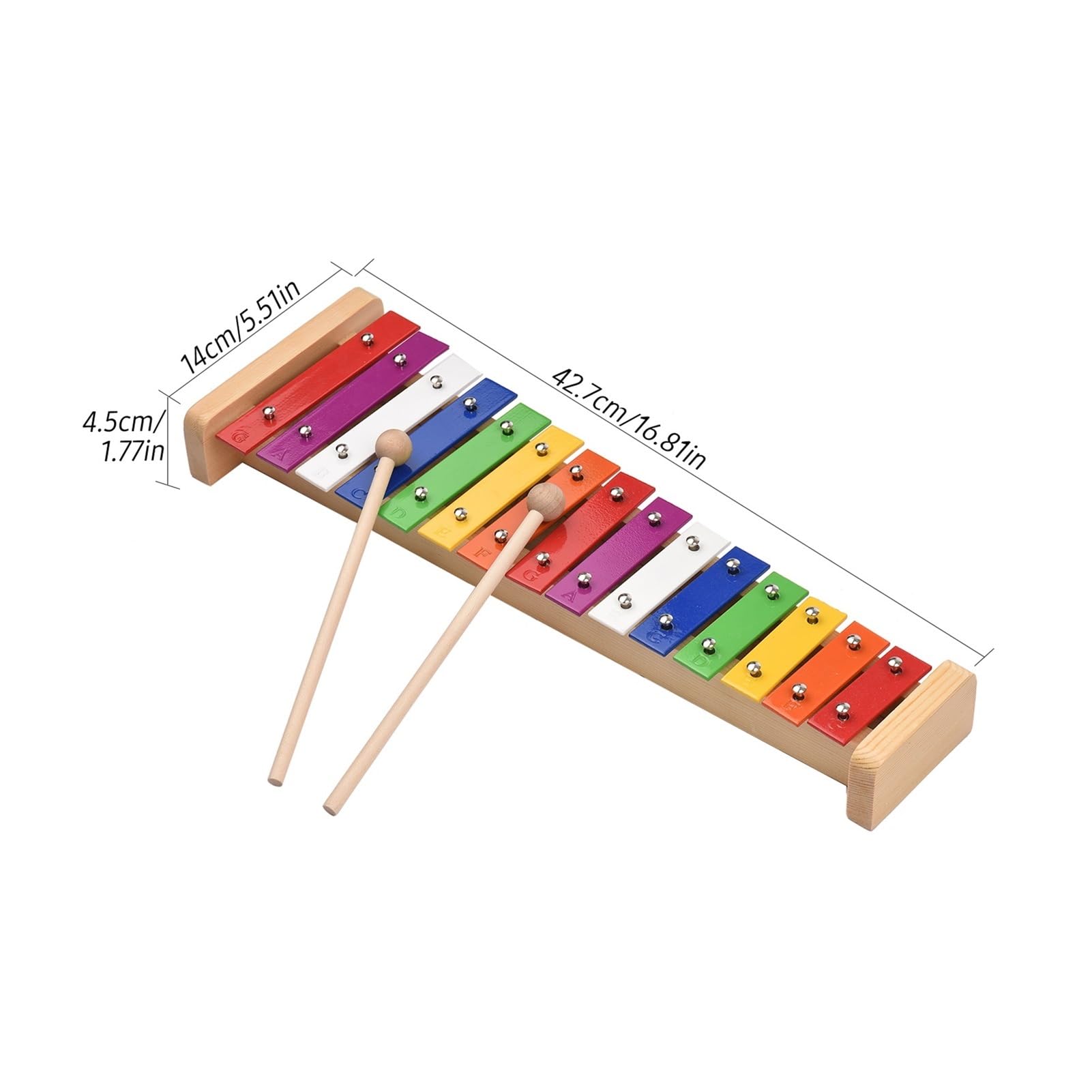 Profesional Glockenspiel Xilófono Glockenspiel De 15 Notas, Base De Madera, Barras De Aluminio Coloridas con 2 Mazos De Percusión
