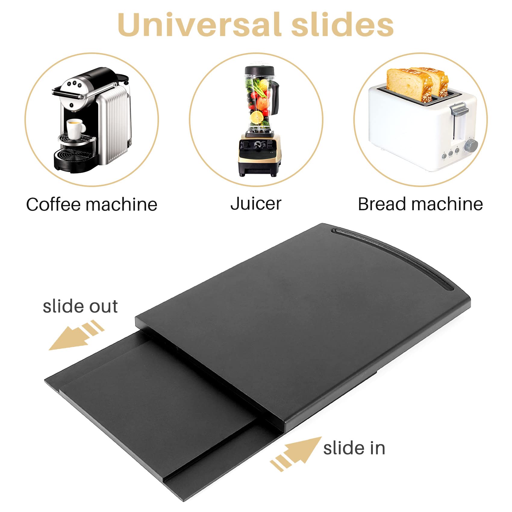 Plateau Coulissant Pour Cafetière Et Appareils De Cuisine - Tapis Extensible ABS - Gain De Place Comptoir - Noir