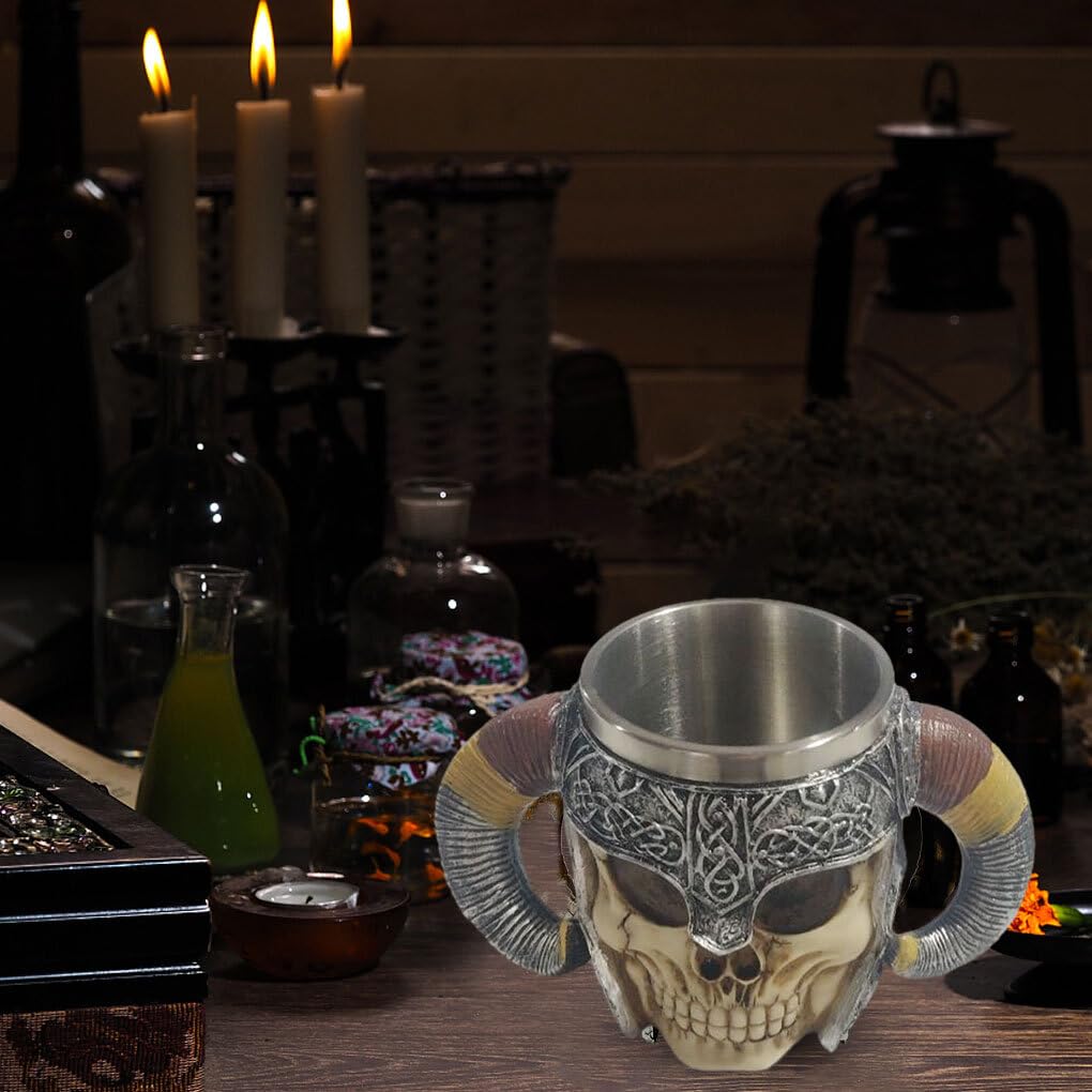 Taza de viaje de calavera resina, tazas cerveza vikingas Retro acero inoxidable, tazas góticas, vasos café, jarras coleccionables decoración del hogar