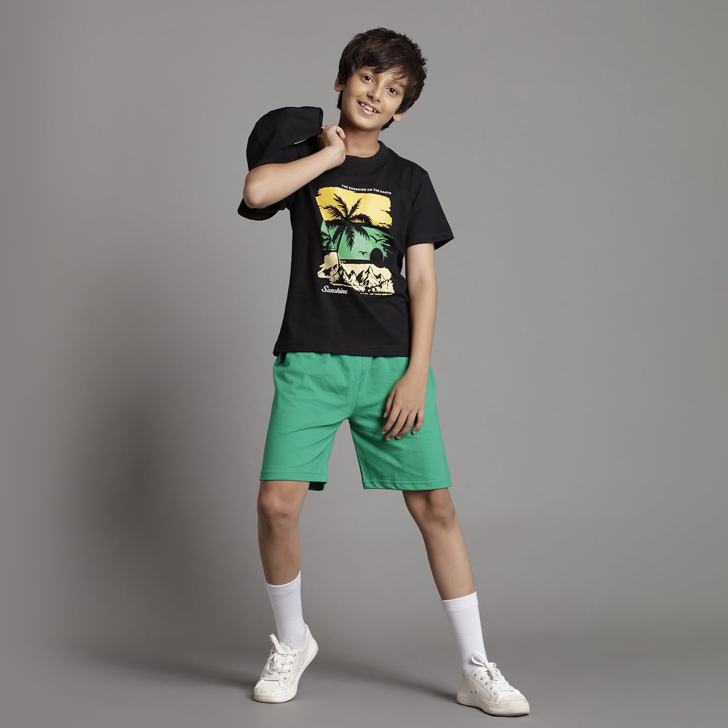 T2F Chłopięca bawełna z nadrukiem Regular Fit T-shirt i szorty zestaw odzieży (3 sztuki)