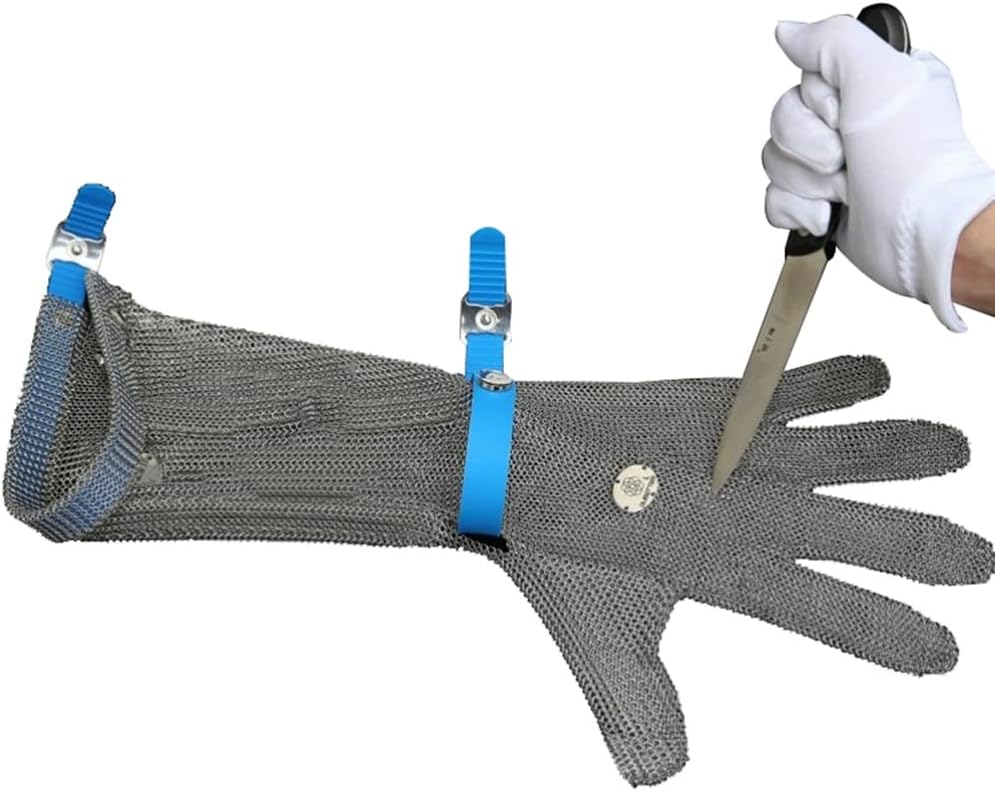 Metal Cut Resistant Gloves, Extended Arm Stainless Steel Chain Gloves, Universal Right and Left Hand (Color : Arm 19cm, Size : 1PCS/M)