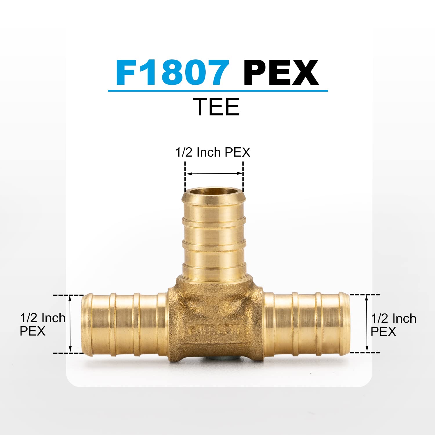 (20 unidades) 1/2 pulgada PEX Tee F1807, accesorio de crimpado de latón LF para tubo PEX-b