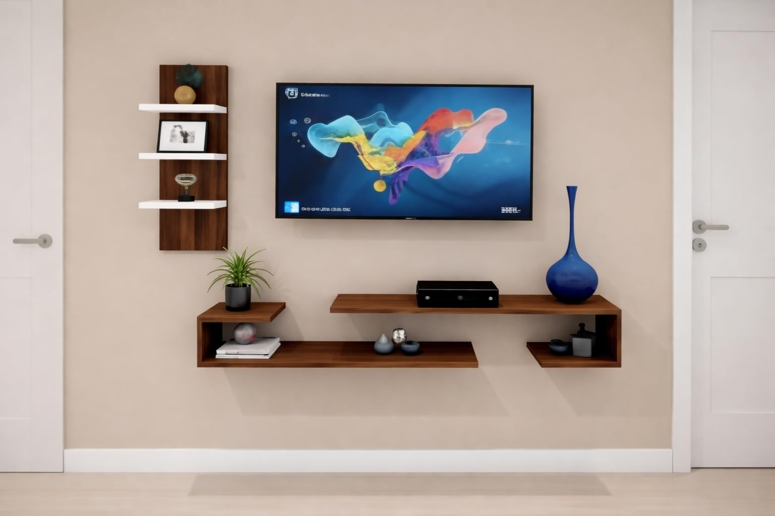 ClufRox Tv Cabinet Floating Shelves Suitable for 32 inches to 55 inches LED Smart TV for Wall Set,Wall Mounted Shelf for Living Room, Bedroom, Outdoor,Gallery,Stairs (Dark wenge, Tv Cabinet)-image-21