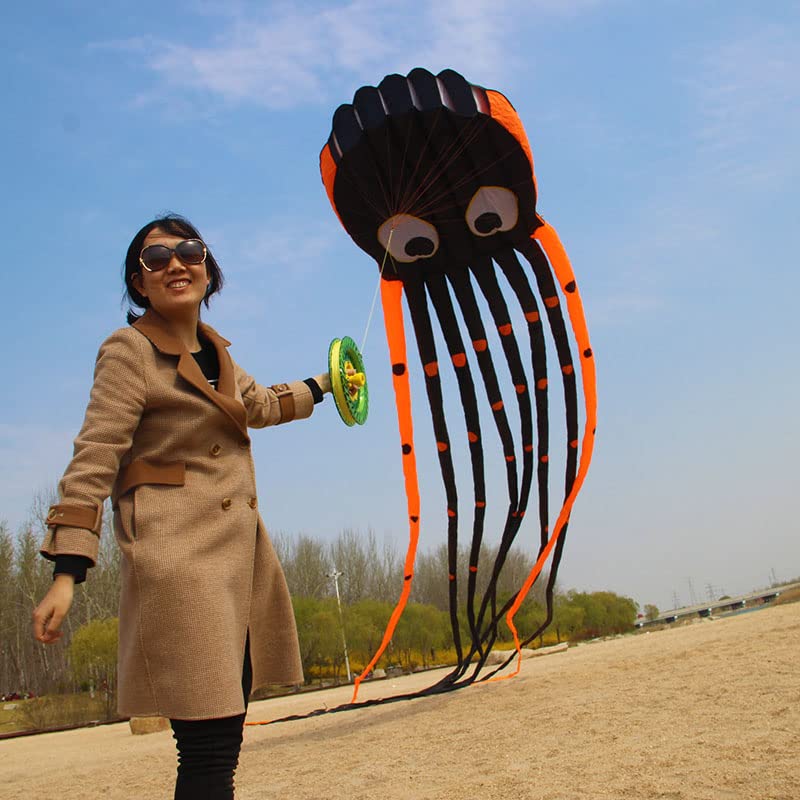 TiffyDance 26ft 3D Soft Inflatable Octopus Kite Large Kite for Adults Outdoor Sports Easy Flying (1pc Yellow) XX-Large