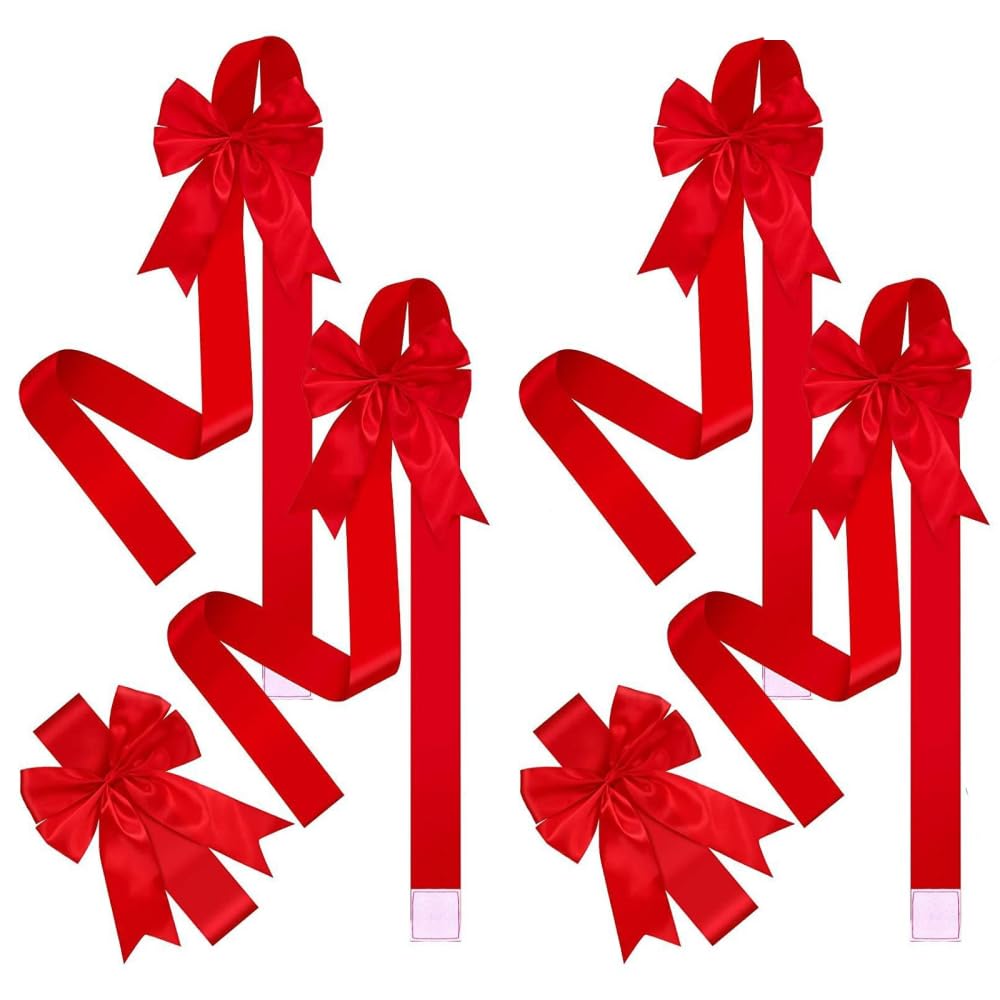 MiOYOOW 6PCS Christmas Door Cabinet Bows, Smooth Stable Christmas Wreath Bowknots with Large Ribbon for Cabinet, Present Box Packaging, and Festive Home Ornaments