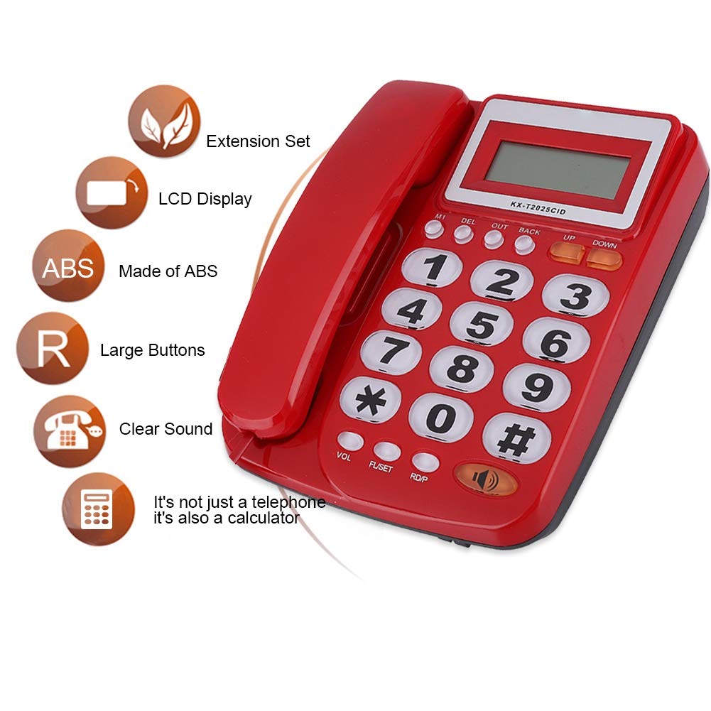 Telefono fisso da tavolo per chiamate in vivavoce, telefono fisso fisso con cavo con display ID chiamante con vivavoce per casa e ufficio hotel (rosso)
