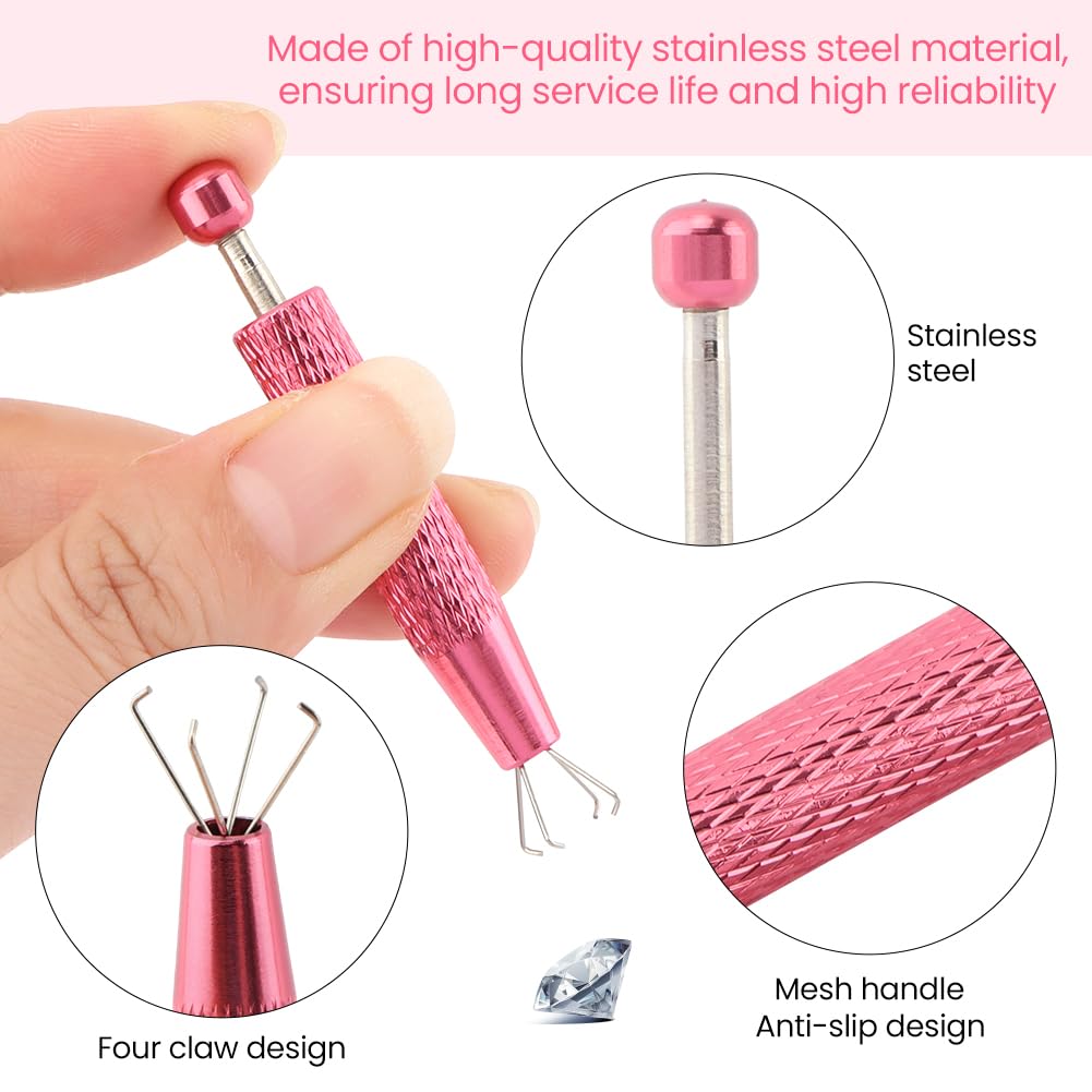 2 Pcs Piercing Ball Grabber Tool, Piercing Changing Tools Diamond Claw Tweezers Jeweler Pick Up Tool 4 Claw Gem Picker Tool Chip Pick for Small Parts Pickup(Silver+Pink)