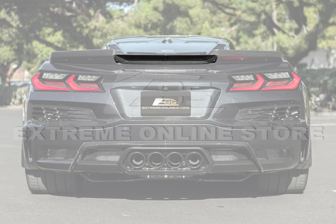 Replacement for 2023-Present Corvette C8 E-Ray & Z06 Models | GM Factory Style Carbon Fiber Jake Skull Logo Rear Trunk Lid Wing Wickerbill Spoiler Extension Winglet Pair (Carbon Fiber)